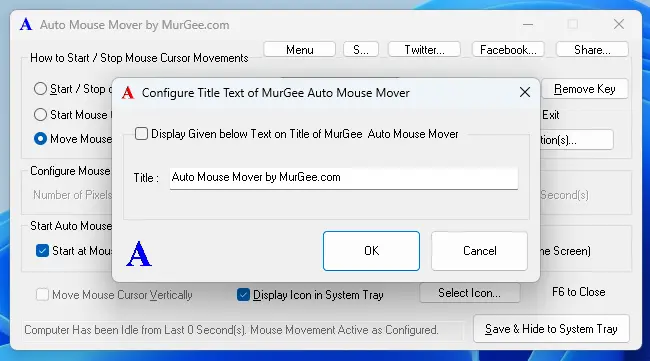 Configure Title Text of Auto Mouse Mover Application Window