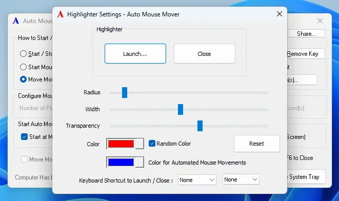 Highlighter to Highlight Mouse Cursor in Auto Mouse Mover
