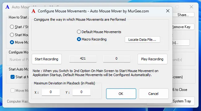 Macro Recording Playback or Horizontal or Vertical Automated Mouse Movements